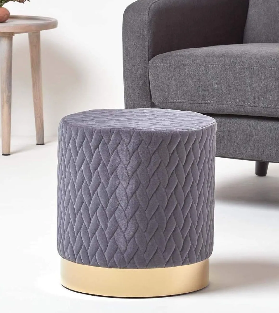 POUF ROTONDO DIAM. CM 42 H. 39 IN VELLUTO GRIGIO : vendita online POUF ROTONDO DIAM. CM 42 H. 39 IN VELLUTO GRIGIO in offerta