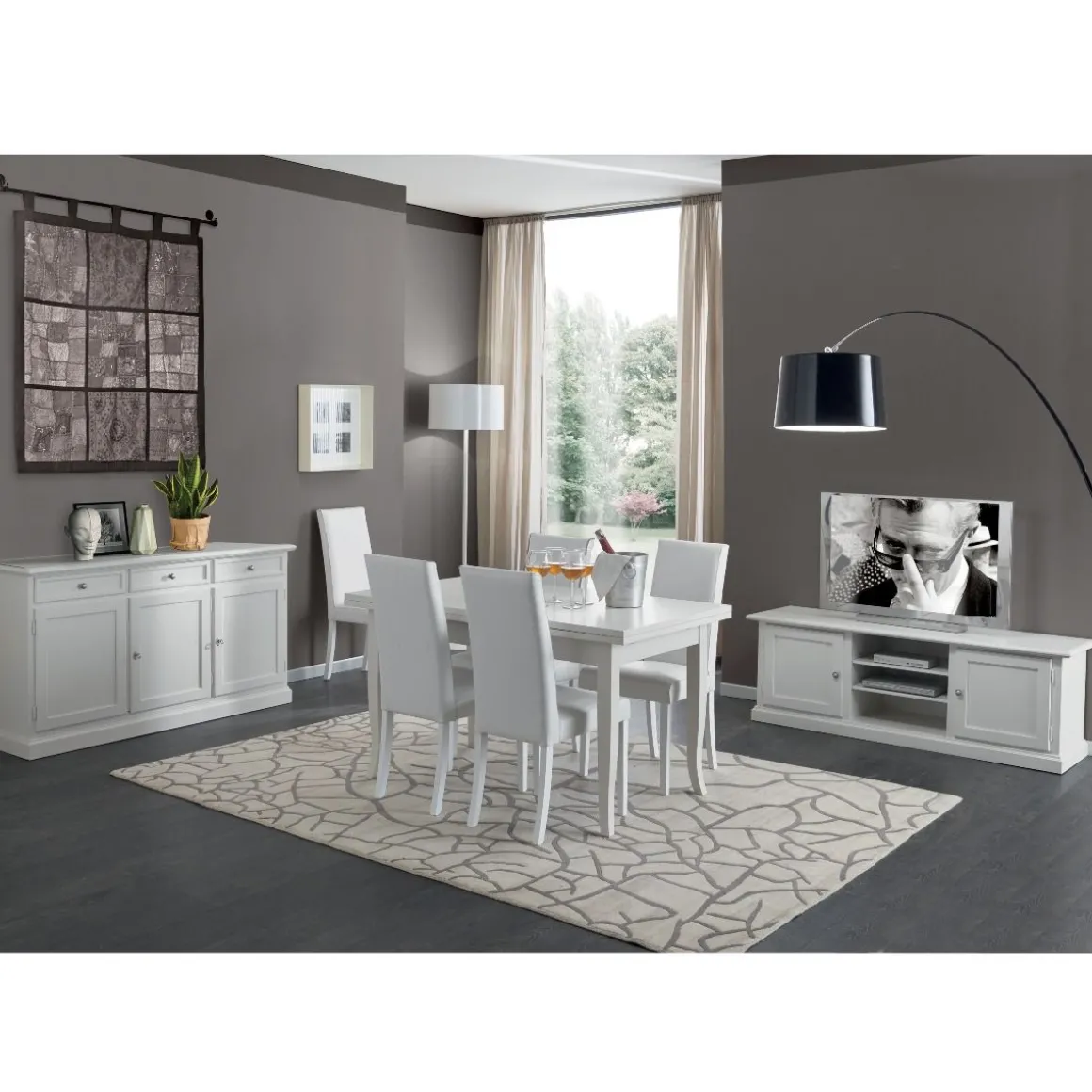 SALA CLASSICA IN LEGNO LACCATO BIANCO