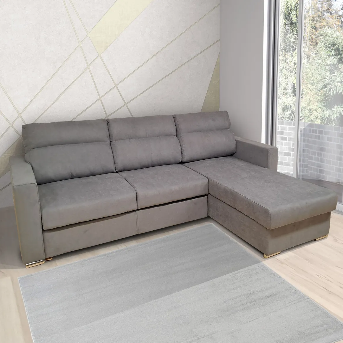 SALOTTO MOD. KENDALL CON PENISOLA E CARRELLO ESTRAIBILE IN TESSUTO GRIGIO: vendita online SALOTTO MOD. KENDALL CON PENISOLA E CARRELLO ESTRAIBILE IN TESSUTO GRIGIO in offerta