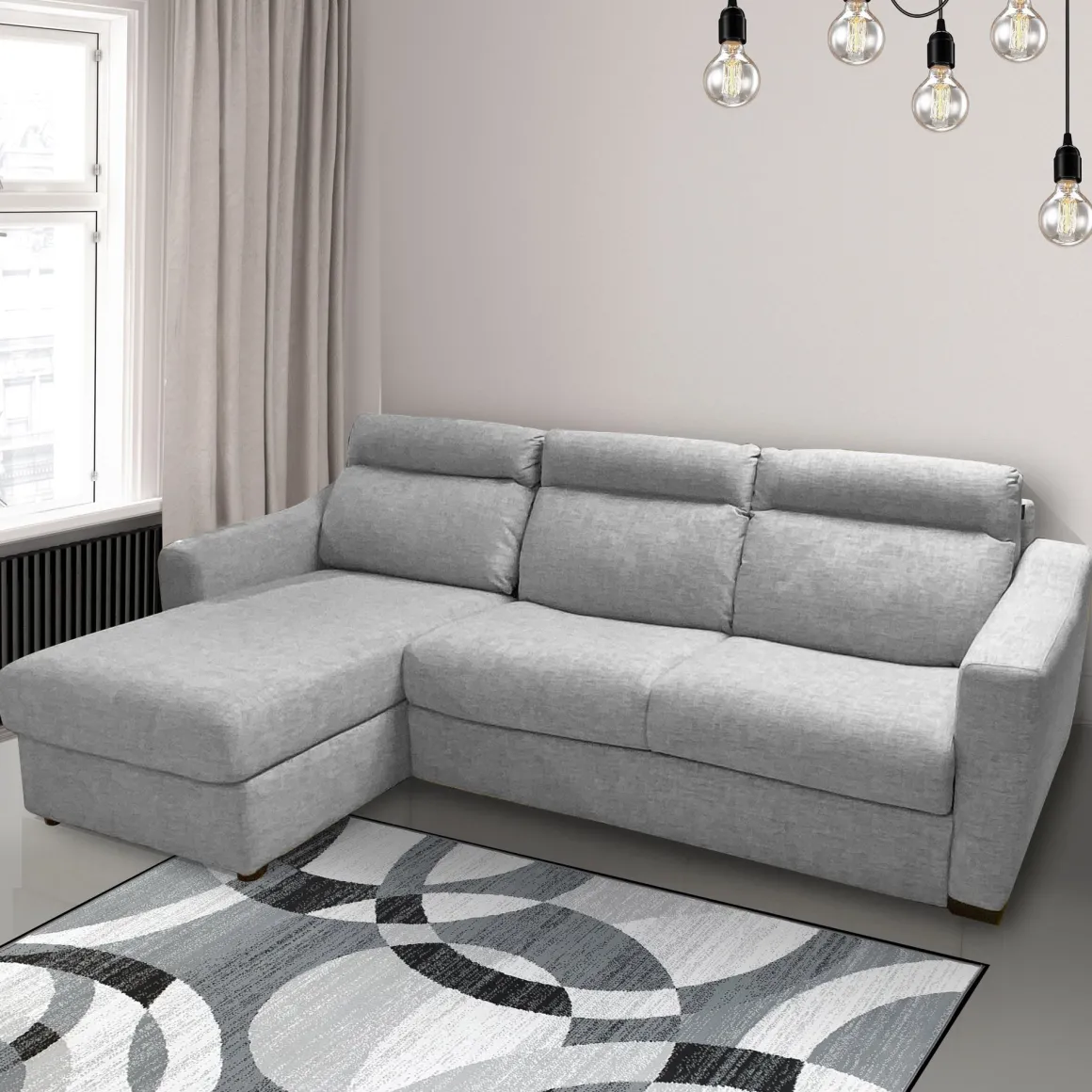 SALOTTO RYAN CON PENISOLA IN TESSUTO GRIGIO CHIARO: vendita online SALOTTO RYAN CON PENISOLA IN TESSUTO GRIGIO CHIARO in offerta