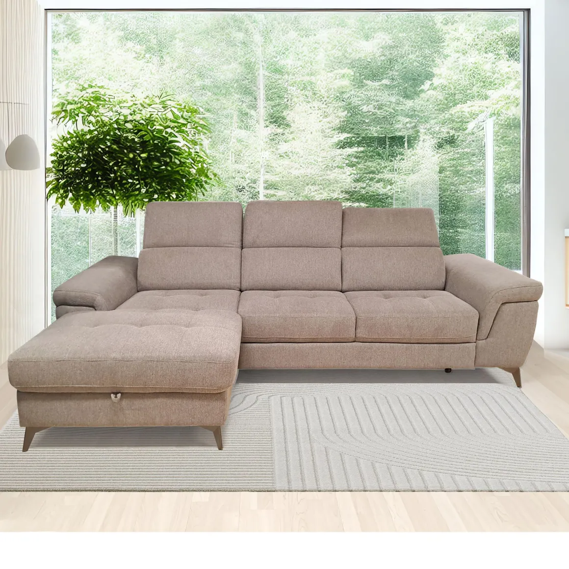 SALOTTO STELLA CHAISE LONGUE SX CON CARRELLO ESTRAIBILE IN TESSUTO TORTORA: vendita online SALOTTO STELLA CHAISE LONGUE SX CON CARRELLO ESTRAIBILE IN TESSUTO TORTORA in offerta