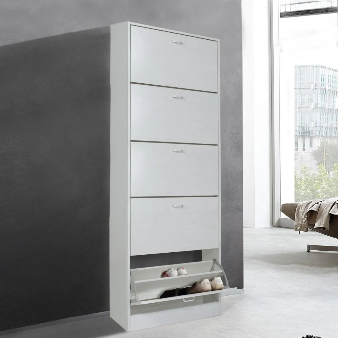 SCARPIERA 5 RIBALTE CM 63X24 H. 180 ROVERE SBIANCATO: vendita online SCARPIERA 5 RIBALTE CM 63X24 H. 180 ROVERE SBIANCATO in offerta