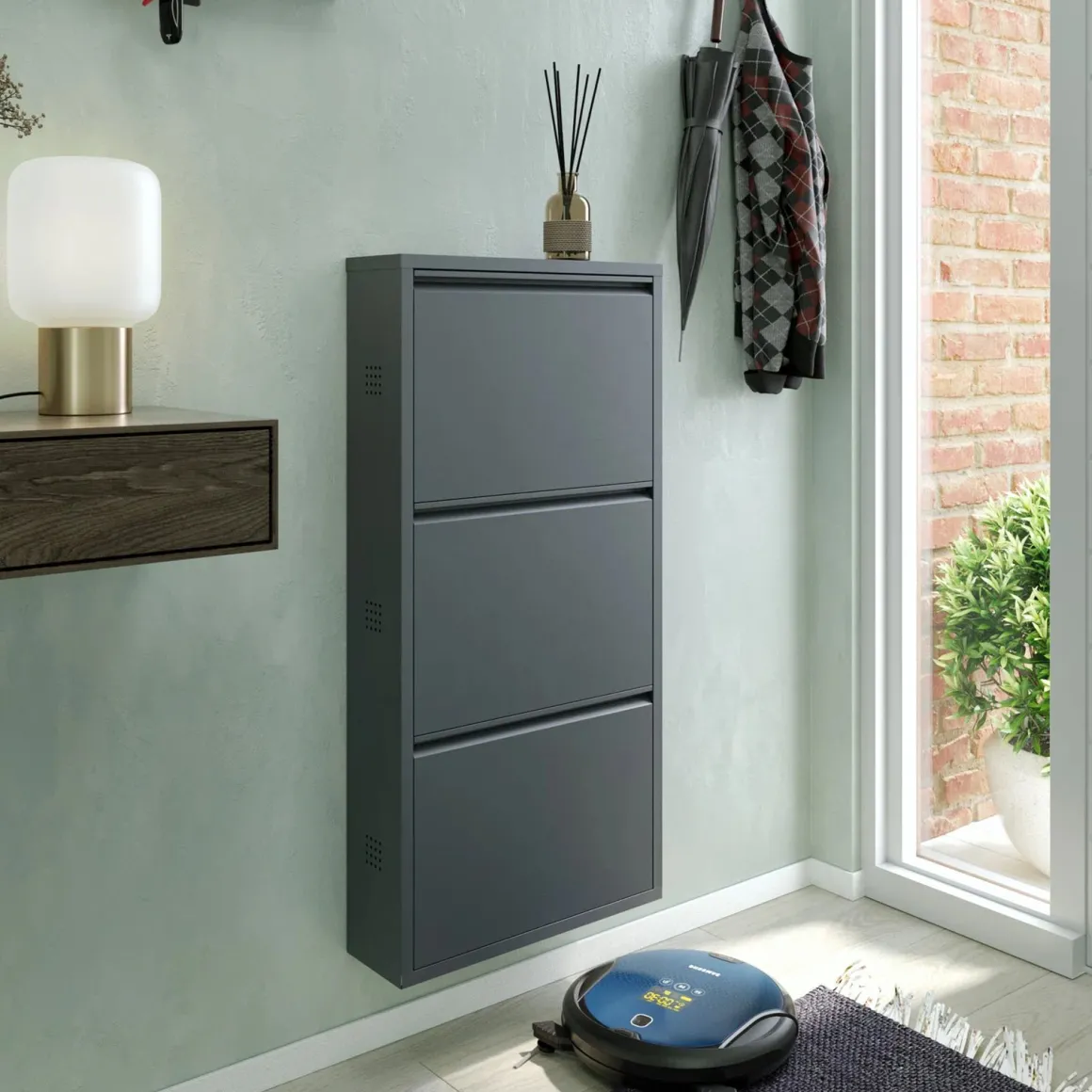 SCARPIERA 3 RIBALTE MOD. CABINET CM 50X15 H. 104 METALLO NERO: vendita online SCARPIERA 3 RIBALTE MOD. CABINET CM 50X15 H. 104 METALLO NERO in offerta