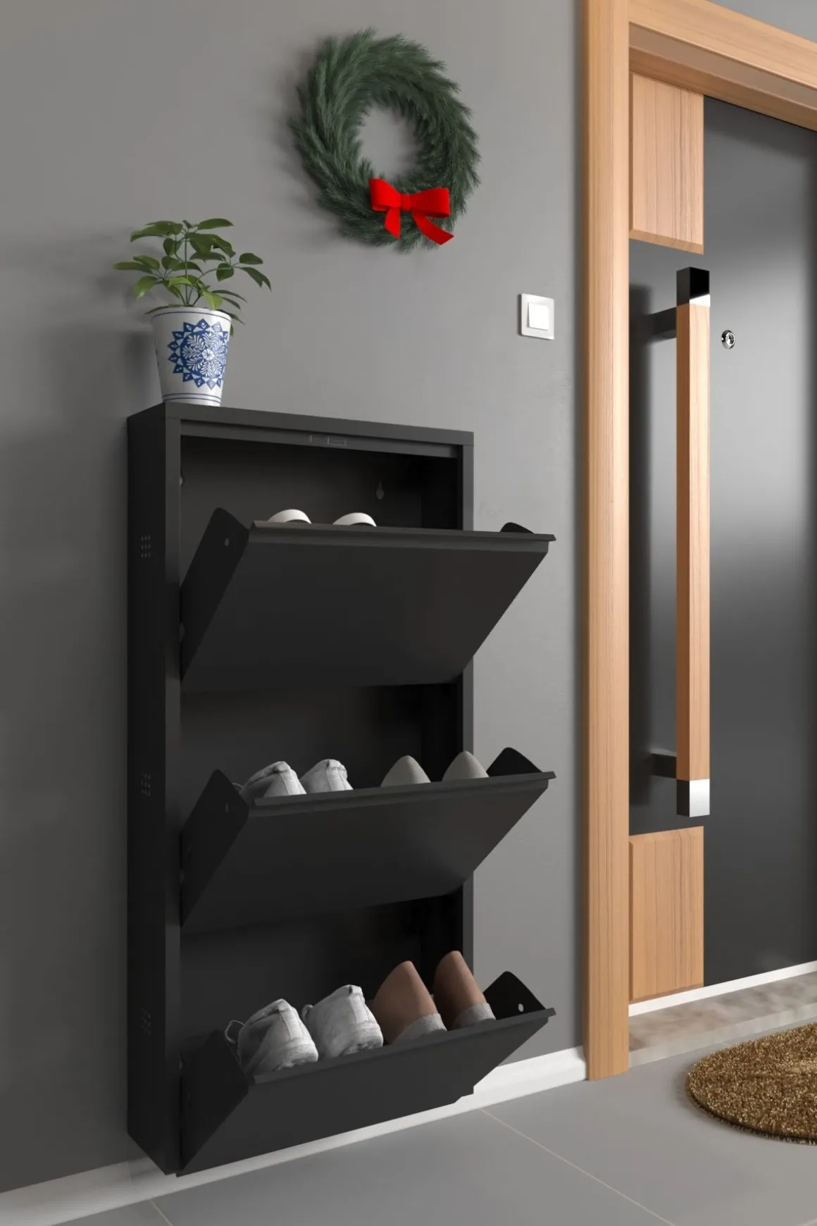 SCARPIERA 3 RIBALTE MOD. CABINET CM 50X15 H. 104 METALLO NERO: vendita online SCARPIERA 3 RIBALTE MOD. CABINET CM 50X15 H. 104 METALLO NERO in offerta