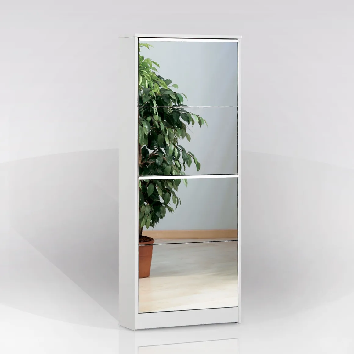 SCARPIERA 4 RIBALTE MOD. MULTIUSO CM 62X18 H. 150 BIANCO E SPECCHIO: vendita online SCARPIERA 4 RIBALTE MOD. MULTIUSO CM 62X18 H. 150 BIANCO E SPECCHIO in offerta