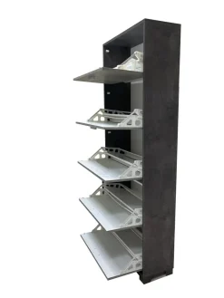 SCARPIERA 5 RIBALTE MOD. QUADRANTE CM 70X29 H.190 OSSIDO NERO E CEMENTO : vendita online SCARPIERA 5 RIBALTE MOD. QUADRANTE CM 70X29 H.190 OSSIDO NERO E CEMENTO in offerta