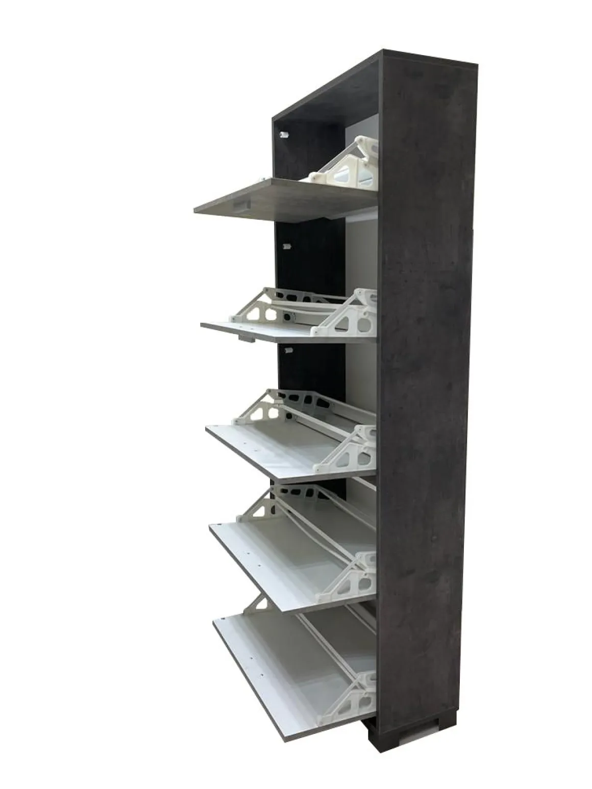 SCARPIERA 5 RIBALTE MOD. QUADRANTE CM 70X29 H.190 OSSIDO NERO E CEMENTO : vendita online SCARPIERA 5 RIBALTE MOD. QUADRANTE CM 70X29 H.190 OSSIDO NERO E CEMENTO in offerta
