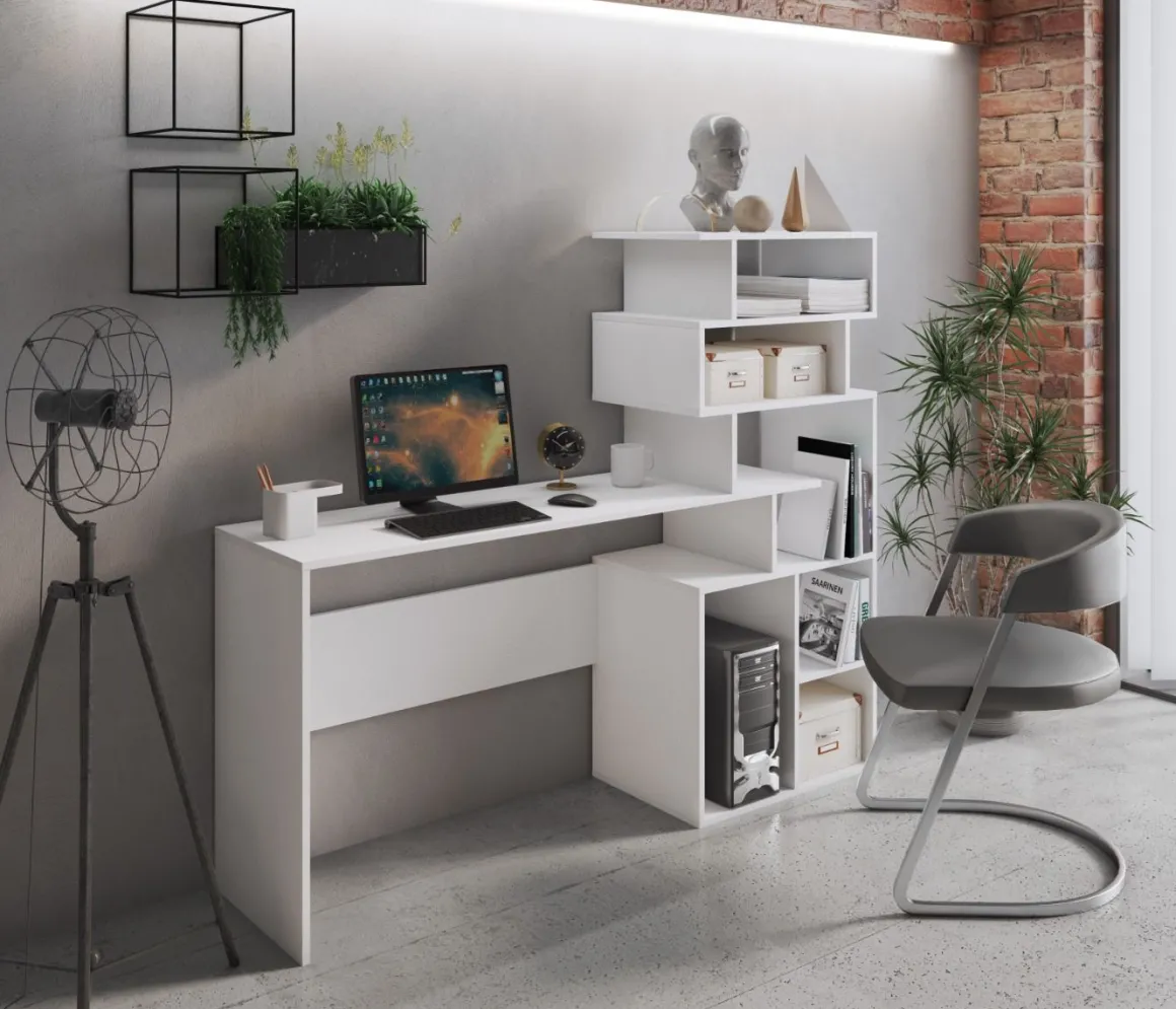 Scrivania con libreria: scrivania GHEA con libreria bianco 158 cm