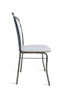 sedia in fusto cromato con sedile skai bianco