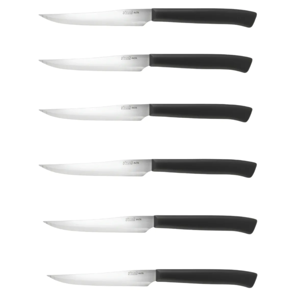 SET 6 COLTELLI CUCINA/CARNE/PIZZA CON MANICO NERO 11CM