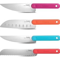 SET 4 COLTELLI KNIFE SET IN ACCIAO INOX MANICO MULTICOLORE