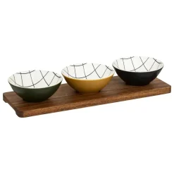 SET APERITIVO FAMILY CORNER 4PZ IN CERAMICA E ACACIA