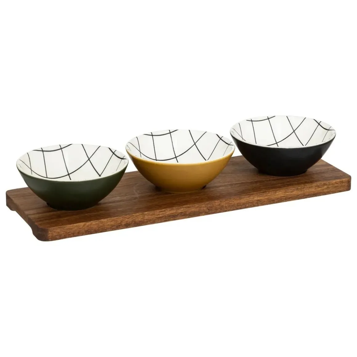SET APERITIVO FAMILY CORNER 4PZ IN CERAMICA E ACACIA