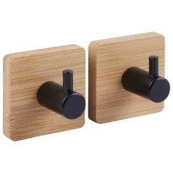 SET 2 APPENDINI ADESIVI IN LEGNO STIKY CON GANCIO IN METALLO E BAMBOO