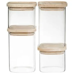 SET 4 BARATTOLI HERMET IN VETRO CON TAPPO IN LEGNO