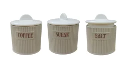SET 3 BARATTOLI IN CERAMICA 400ML ZUCCHERO/SALE/CAFFE GRIGIO/BIANCO