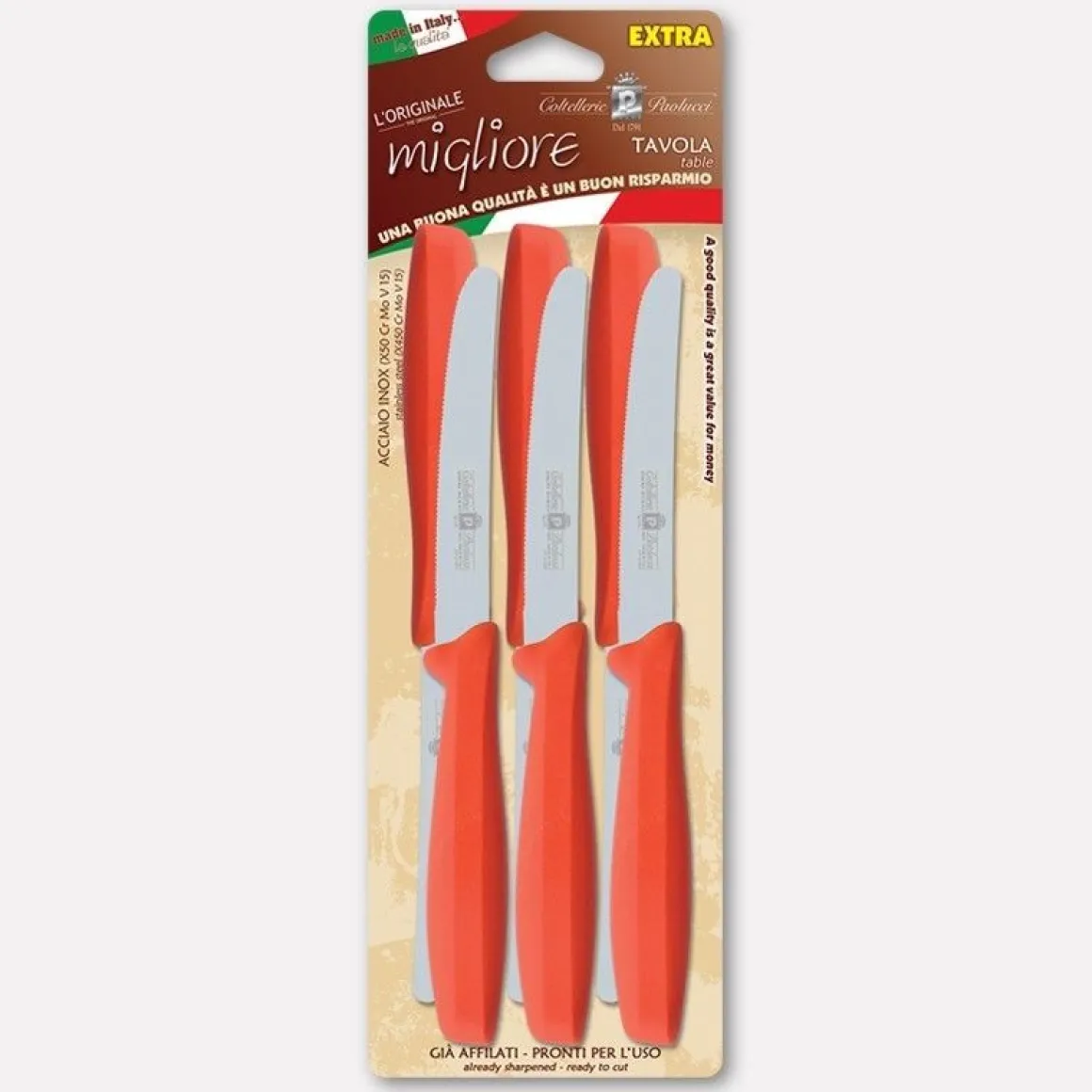SET 6 COLTELLI DA TAVOLA ARANCIO LINEA L'ORIGINALE MIGLIORE 11CM