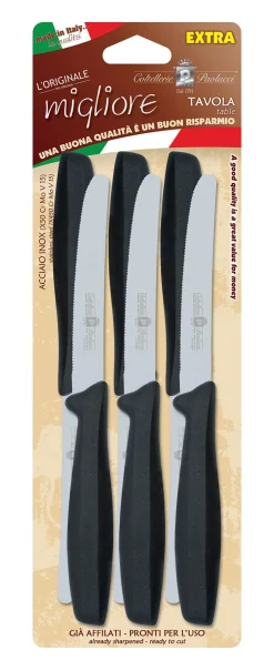 SET 6 COLTELLI DA TAVOLA NERI LINEA L'ORIGINALE MIGLIORE 11CM