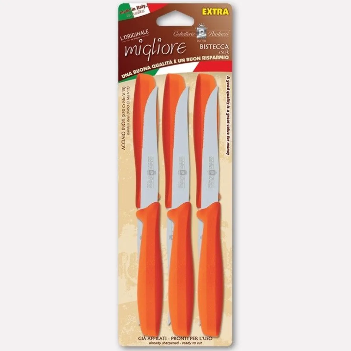 SET 6 COLTELLI PER BISTECCA ARANCIO LINEA L'ORIGINALE MIGLIORE 11CM