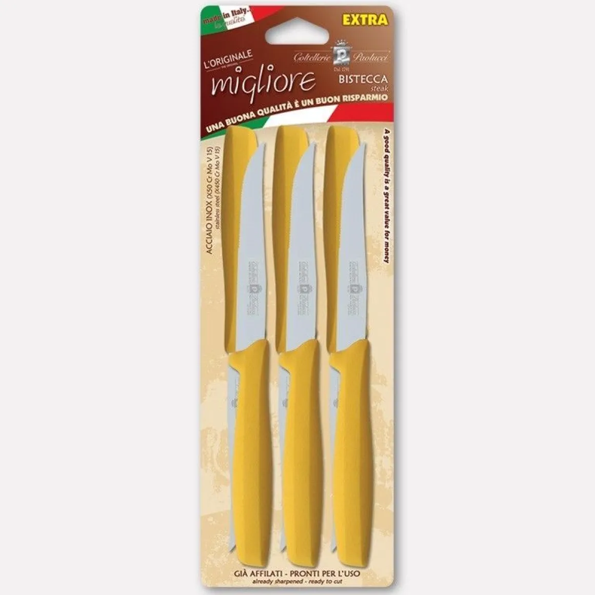SET 6 COLTELLI PER BISTECCA GIALLI LINEA L'ORIGINALE MIGLIORE 11CM