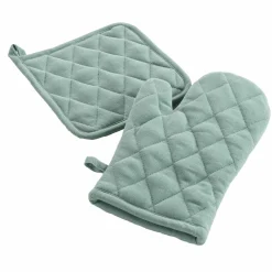 SET GUANTO DA CUCINA + PRESINA IN COTONE UNITO VERDE SALVIA: vendita online SET GUANTO DA CUCINA + PRESINA IN COTONE UNITO VERDE SALVIA in offerta