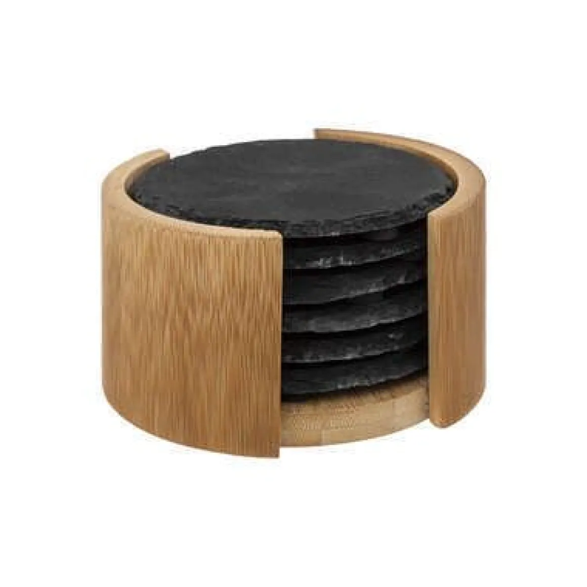 SET 6 PIATTI IN ARDESIA CON SUPPORTO IN BAMBU' NATURALE