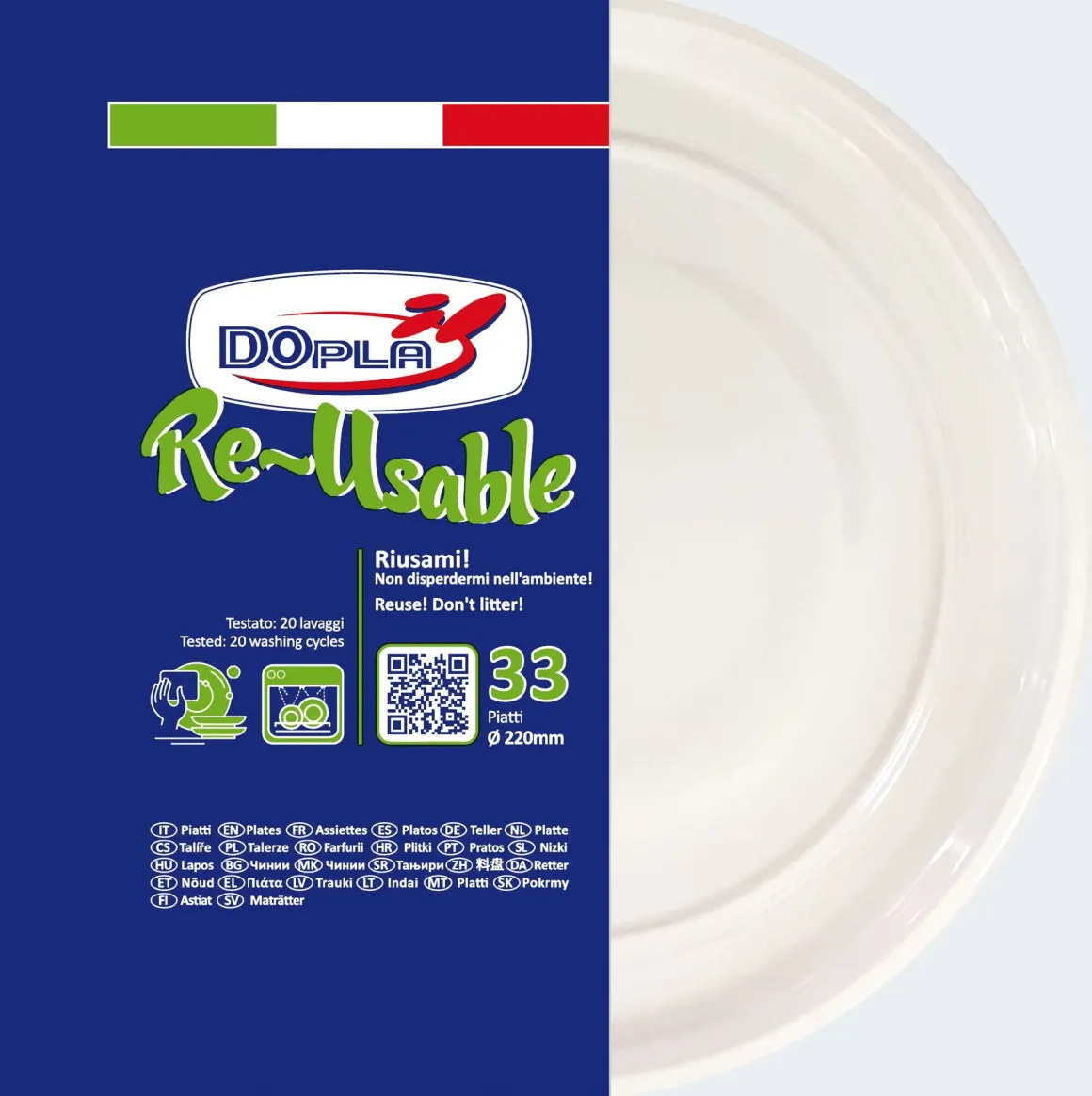 SET 33 PIATTI PIANI IN PLASTICA DIAM. 22CM BIANCO