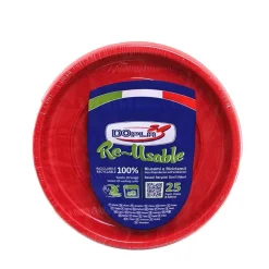SET 25 PIATTI PIANI IN PLASTICA DIAM. 22CM ROSSO