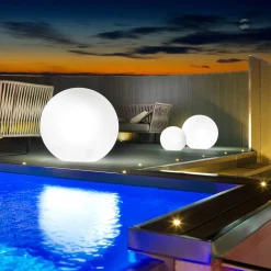SFERA LUMINOSA A LED CON BASE INOX D40CM - 1X6W IP44 : vendita online SFERA LUMINOSA A LED CON BASE INOX D40CM - 1X6W IP44 in offerta