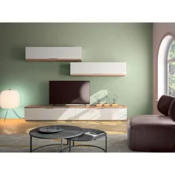SOGGIORNO MOD. MUNDI ROVERE ARTISAN E BIANCO LUCIDO