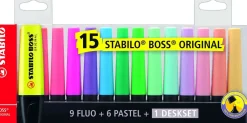 STABILO - SET 15 EVIDENZIATORI BOSS ORIGINAL FLUO+PASTEL CON DESKSET: vendita online STABILO - SET 15 EVIDENZIATORI BOSS ORIGINAL FLUO+PASTEL CON DESKSET in offerta