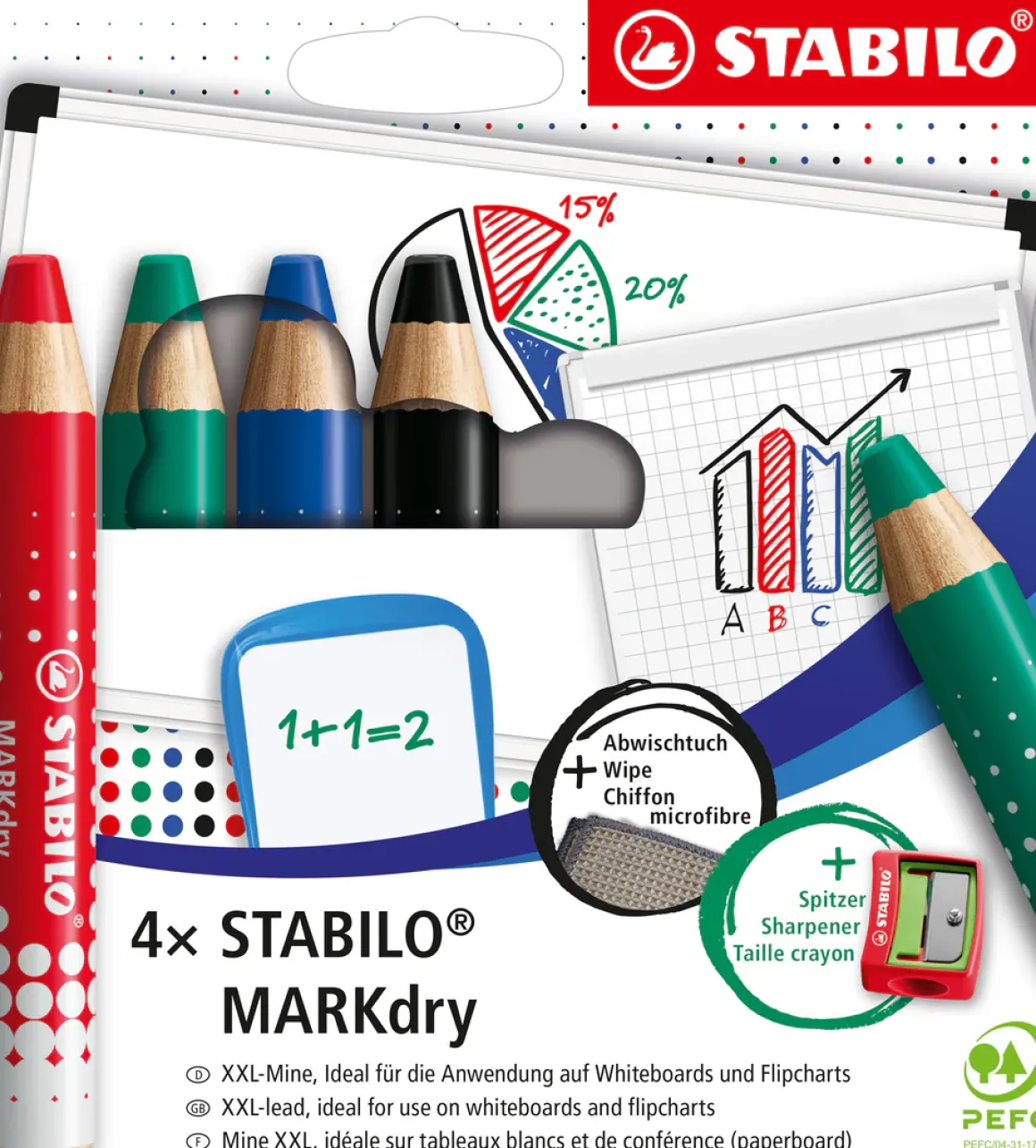 STABILO - SET 4 MATITONI PER LAVAGNA MARKDRY : vendita online STABILO - SET 4 MATITONI PER LAVAGNA MARKDRY in offerta