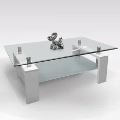 TAVOLINO CM 110X60 H. 40 BIANCO LUCIDO E VETRO: vendita online TAVOLINO CM 110X60 H. 40 BIANCO LUCIDO E VETRO in offerta