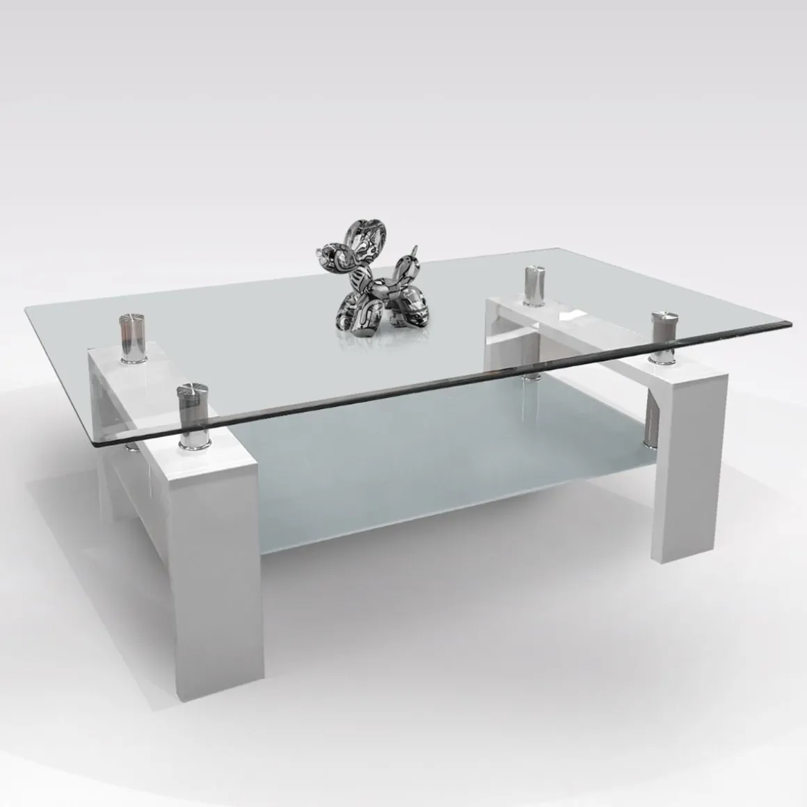 TAVOLINO CM 110X60 H. 40 BIANCO LUCIDO E VETRO: vendita online TAVOLINO CM 110X60 H. 40 BIANCO LUCIDO E VETRO in offerta