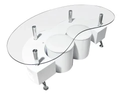 TAVOLINO CM 130X70 H. 45 CON 2 POUF BIANCO E VETRO: vendita online TAVOLINO CM 130X70 H. 45 CON 2 POUF BIANCO E VETRO in offerta