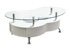 TAVOLINO CM 130X70 H. 45 CON 2 POUF BIANCO E VETRO: vendita online TAVOLINO CM 130X70 H. 45 CON 2 POUF BIANCO E VETRO in offerta