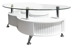 TAVOLINO CM 130X70 H. 45 CON 2 POUF BIANCO E VETRO: vendita online TAVOLINO CM 130X70 H. 45 CON 2 POUF BIANCO E VETRO in offerta
