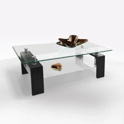 TAVOLINO CM 110X60 H. 40 LARICE NERO E VETRO: vendita online TAVOLINO CM 110X60 H. 40 LARICE NERO E VETRO in offerta