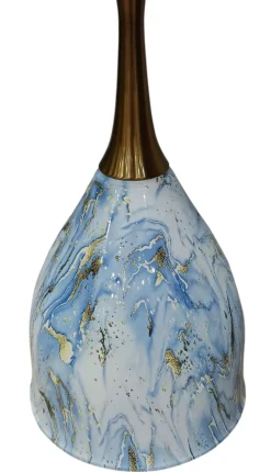 TAVOLINO DIAM. CM 44 H.57 METALLO E PIANO IN CERAMICA EFFETTO MARMO BLU in vendita online