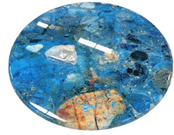 TAVOLINO DIAM. CM 44 H.57 METALLO E PIANO IN CERAMICA EFFETTO MARMO BLU in vendita online