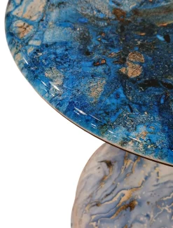 TAVOLINO DIAM. CM 44 H.57 METALLO E PIANO IN CERAMICA EFFETTO MARMO BLU in vendita online