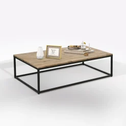TAVOLINO MOD. EDENA CM 115X65 H. 32.5CM METALLO NERO E ACACIA in vendita online