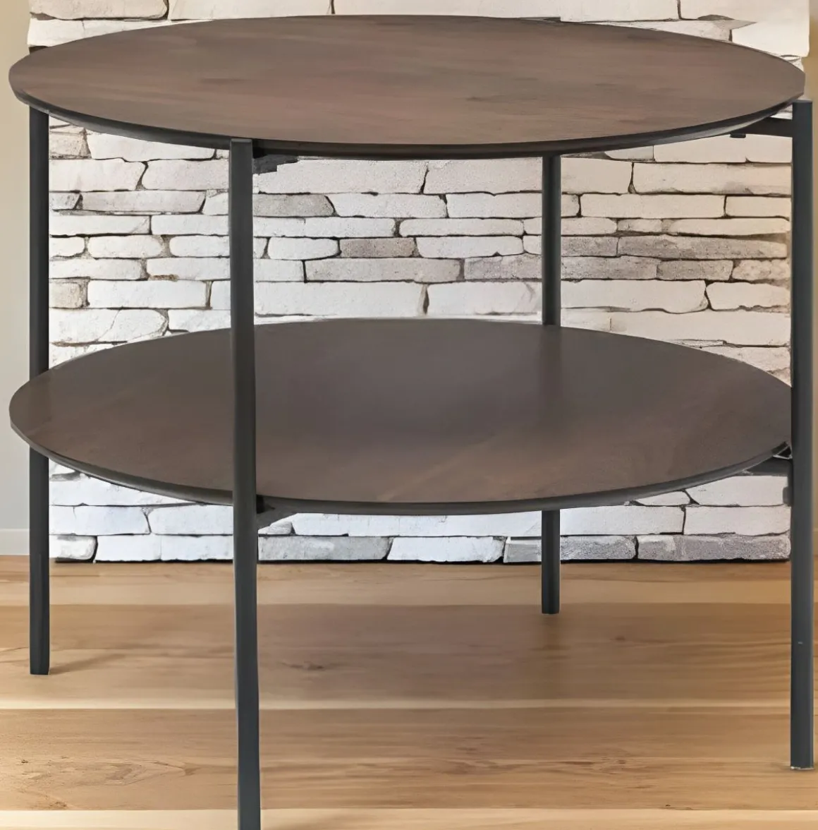 TAVOLINO MOD. KEMI DIAM. 63.2 H.52 METALLO E MDF NERO E NOCE in vendita online