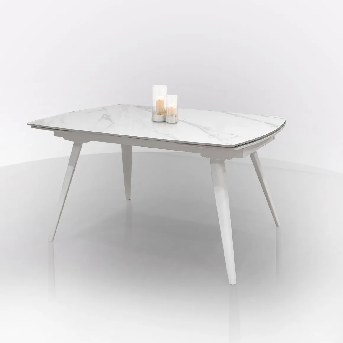 TAVOLO ALL. CHIC ROUND CM 140 METALLO BIANCO E VETRO EFFETTO MARMO BIANCO: vendita online TAVOLO ALL. CHIC ROUND CM 140 METALLO BIANCO E VETRO EFFETTO MARMO BIANCO in offerta