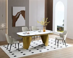 TAVOLO ALL. CM 200X100 METALLO DORATO SATINATO CON PIANO EFFETTO MARMO : vendita online TAVOLO ALL. CM 200X100 METALLO DORATO SATINATO CON PIANO EFFETTO MARMO in offerta