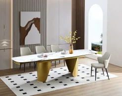 TAVOLO ALL. CM 200X100 METALLO DORATO SATINATO CON PIANO EFFETTO MARMO : vendita online TAVOLO ALL. CM 200X100 METALLO DORATO SATINATO CON PIANO EFFETTO MARMO in offerta
