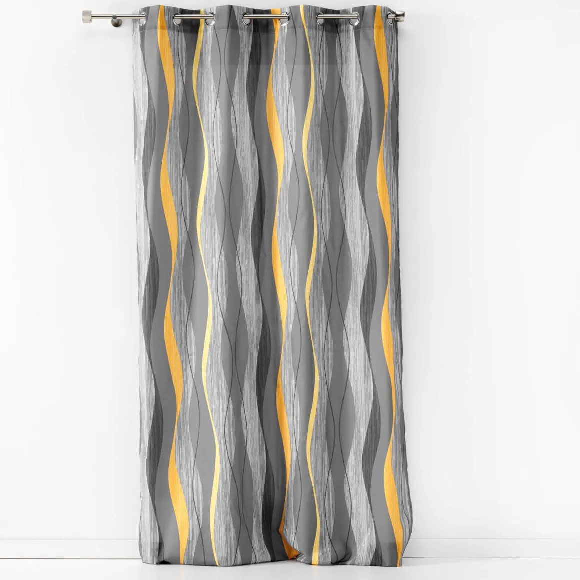 TENDA CON OCCHIELLI IN POLIESTERE STAMPATO ONDULYS GIALLO/ANTRACITE 140X280CM: vendita online TENDA CON OCCHIELLI IN POLIESTERE STAMPATO ONDULYS GIALLO/ANTRACITE 140X280CM in offerta