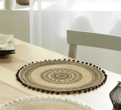 TOVAGLIETTA ROTONDA IN JUTA DIAM. CM 38 BEIGE E NERO: vendita online TOVAGLIETTA ROTONDA IN JUTA DIAM. CM 38 BEIGE E NERO in offerta