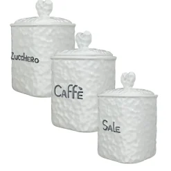 TRIS 3 BARATTOLI IN CERAMICA 10X10 H.15CM BIANCO