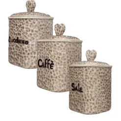 TRIS 3 BARATTOLI IN CERAMICA 10X10 H.15CM TORTORA